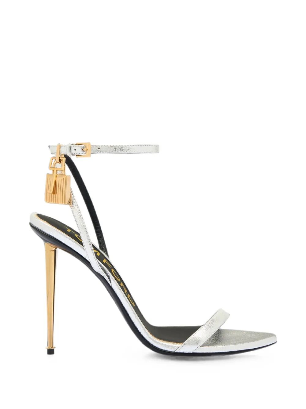 TOM FORD Laminated Nappa Leather Padlock Pointy Naked Sandals Women