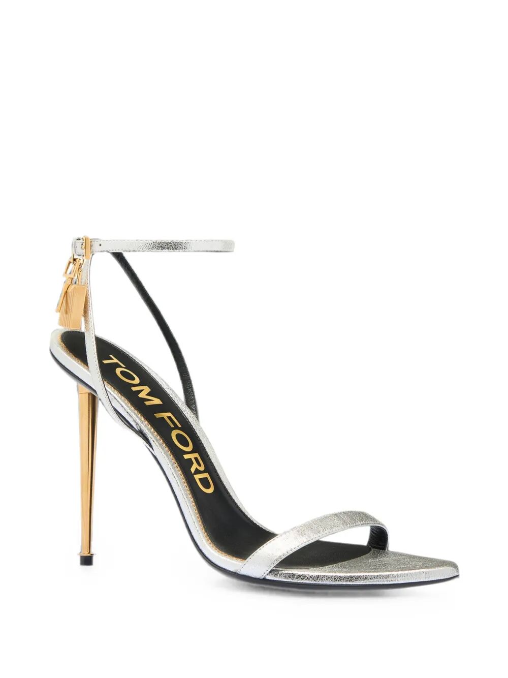 Tom Ford Women Laminated Nappa Leather Padlock Pointy Naked Sandals