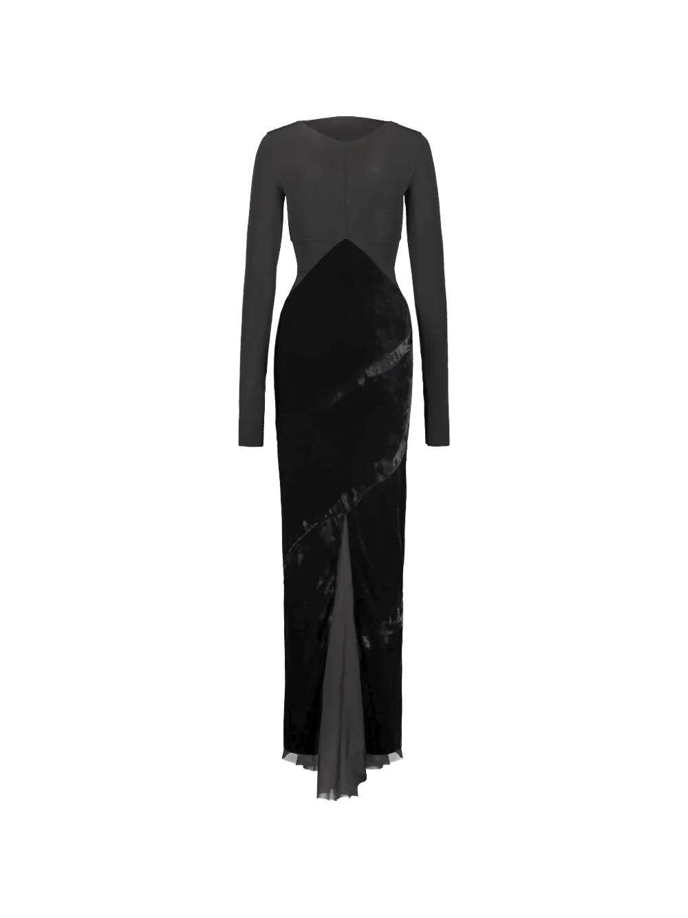 RICK OWENS Rick Owens Women Long-Sleeved Maxi Dress With Velvet Inserts
