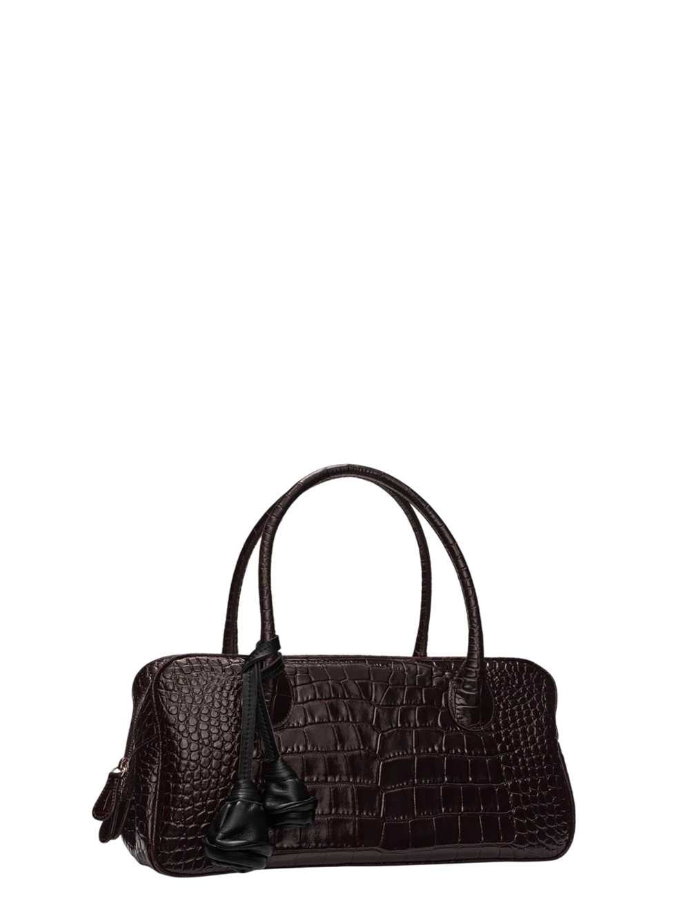 Magda Butrym Women Brigitte Bag In Dark Brown Crocodile-Embossed Leather With A Flower-Shaped Charm.