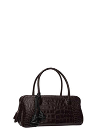 Magda Butrym Women Brigitte Bag In Dark Brown Crocodile-Embossed Leather With A Flower-Shaped Charm.