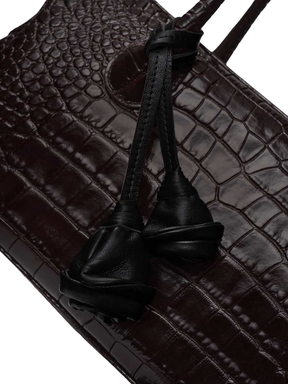 Magda Butrym Women Brigitte Bag In Dark Brown Crocodile-Embossed Leather With A Flower-Shaped Charm.