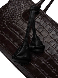 Magda Butrym Women Brigitte Bag In Dark Brown Crocodile-Embossed Leather With A Flower-Shaped Charm.