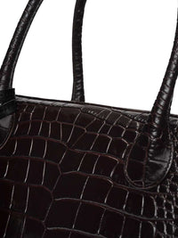 Magda Butrym Women Brigitte Bag In Dark Brown Crocodile-Embossed Leather With A Flower-Shaped Charm.