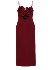 MAGDA BUTRYM Magda Butrym Women Bordeaux Midi Beach Dress In Cotton And Silk With Floral Details.