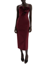 MAGDA BUTRYM Magda Butrym Women Bordeaux Midi Beach Dress In Cotton And Silk With Floral Details.