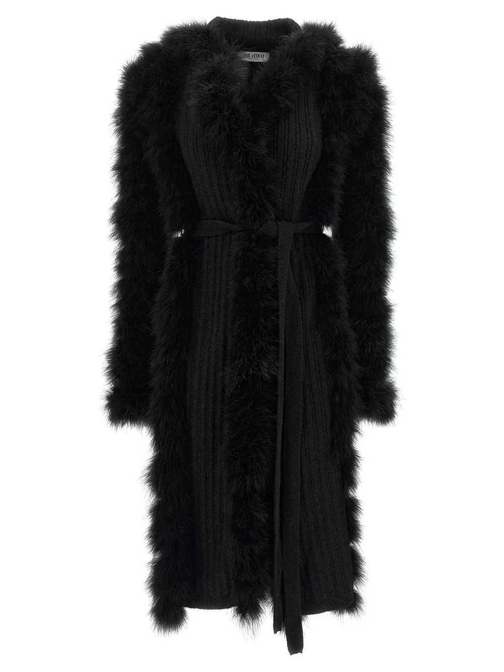 The Attico Women Knitted Coat With Belt And Feather-Effect Trim