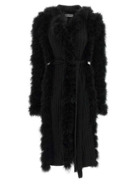 The Attico Women Knitted Coat With Belt And Feather-Effect Trim