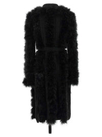 The Attico Women Knitted Coat With Belt And Feather-Effect Trim