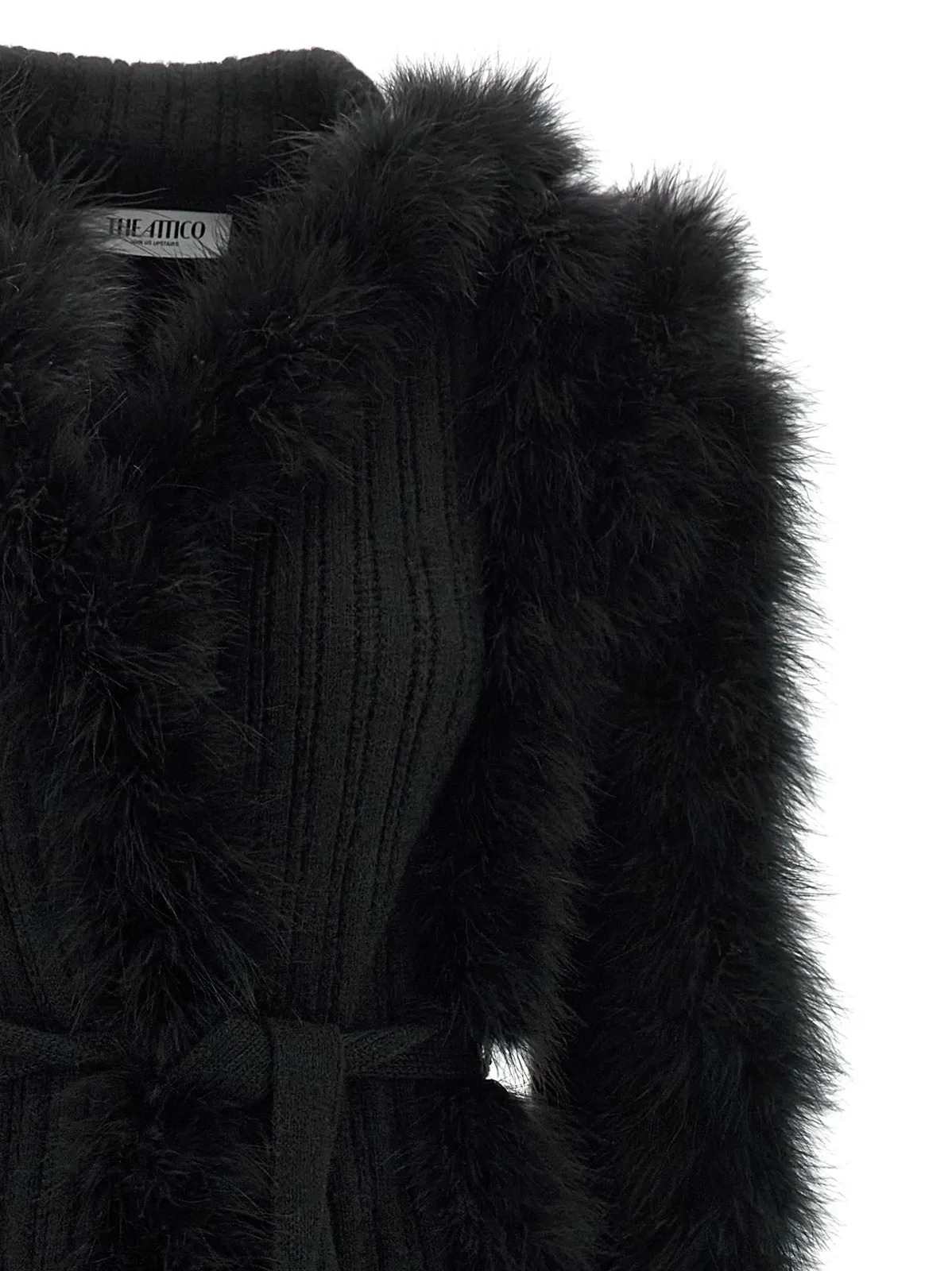 The Attico Women Knitted Coat With Belt And Feather-Effect Trim
