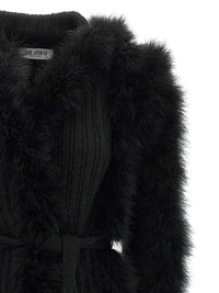 The Attico Women Knitted Coat With Belt And Feather-Effect Trim