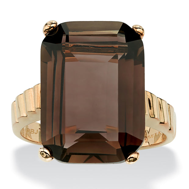 PalmBeach Jewelry Yellow Gold-plated Emerald Cut Genuine Smoky Quartz Ring Sizes 5-10