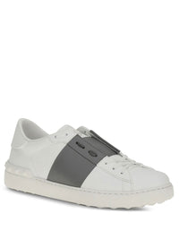 Valentino Garavani Men Open Leather Sneakers With Contrast Band And Stud Details