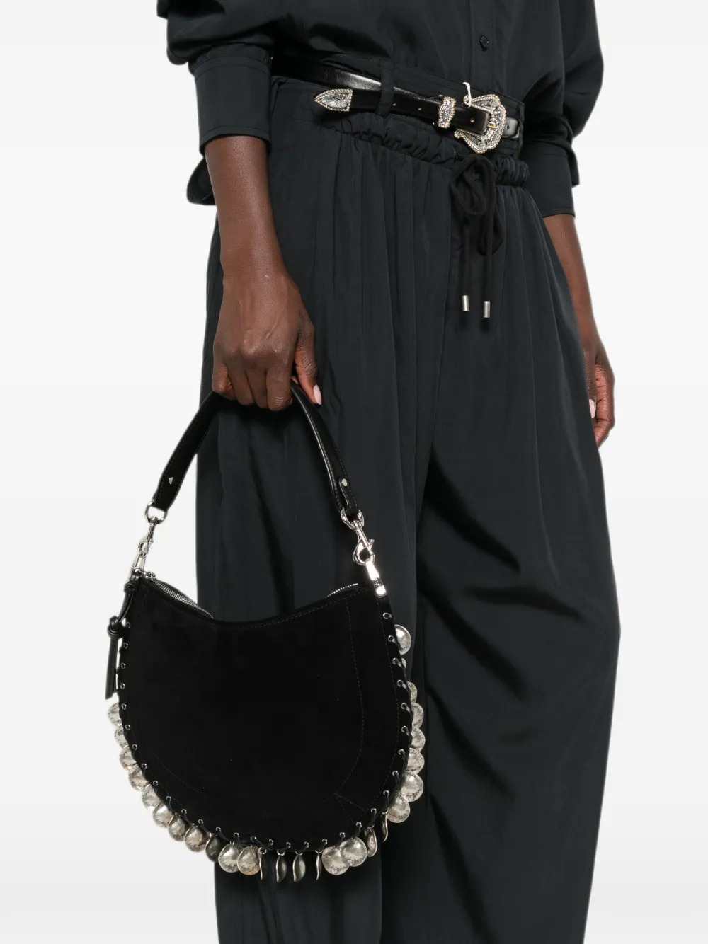 MARANT Marant Women Oskan Shoulder Bag In Soft Calf Suede With Medallions And Zipper.