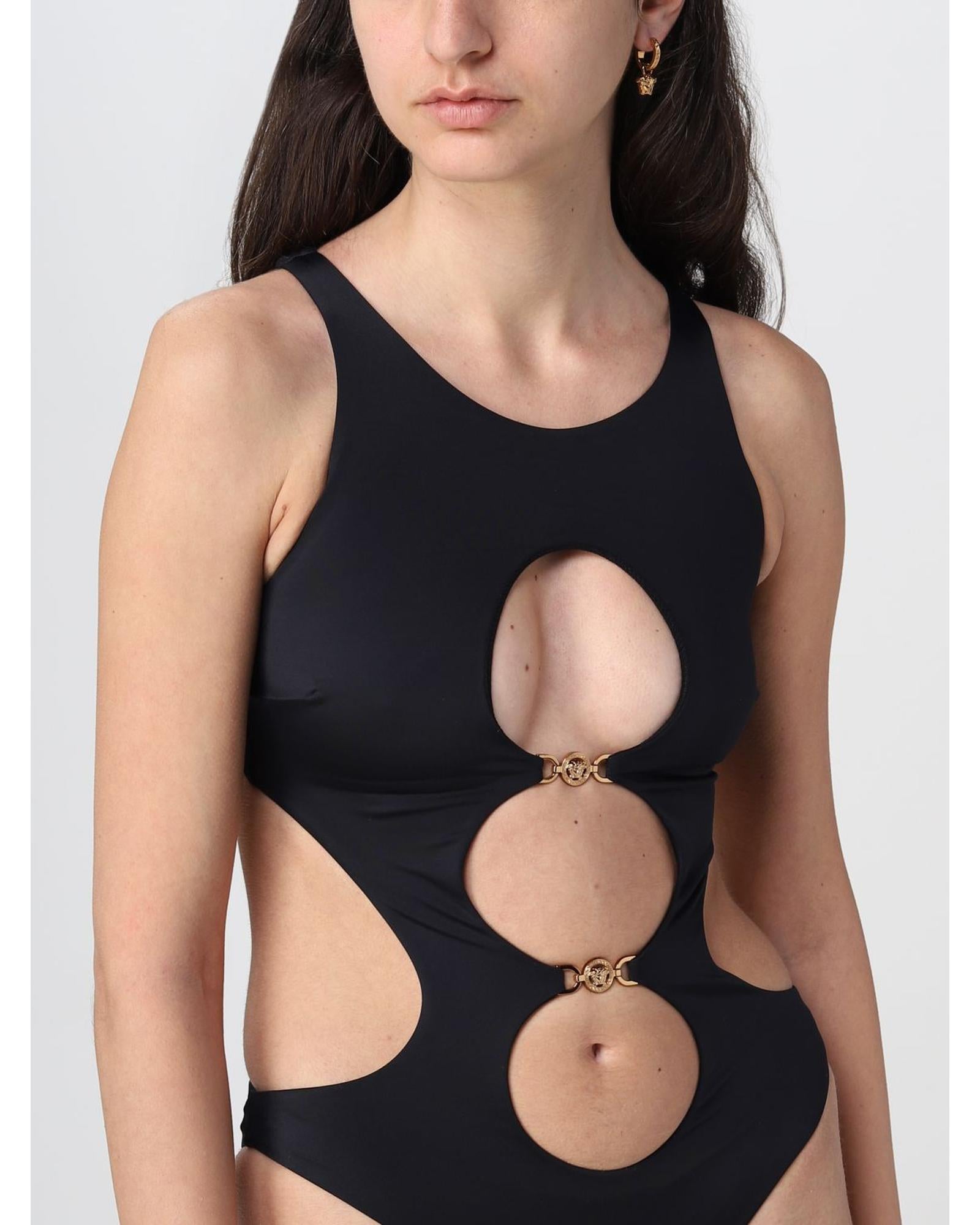 Versace Cutout OnePiece Swimsuit Metal Rings Women Black