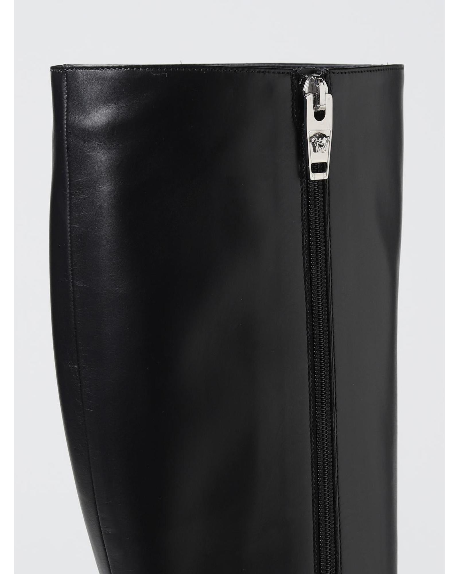 Versace Platform Wedge KneeHigh Boots Women Black