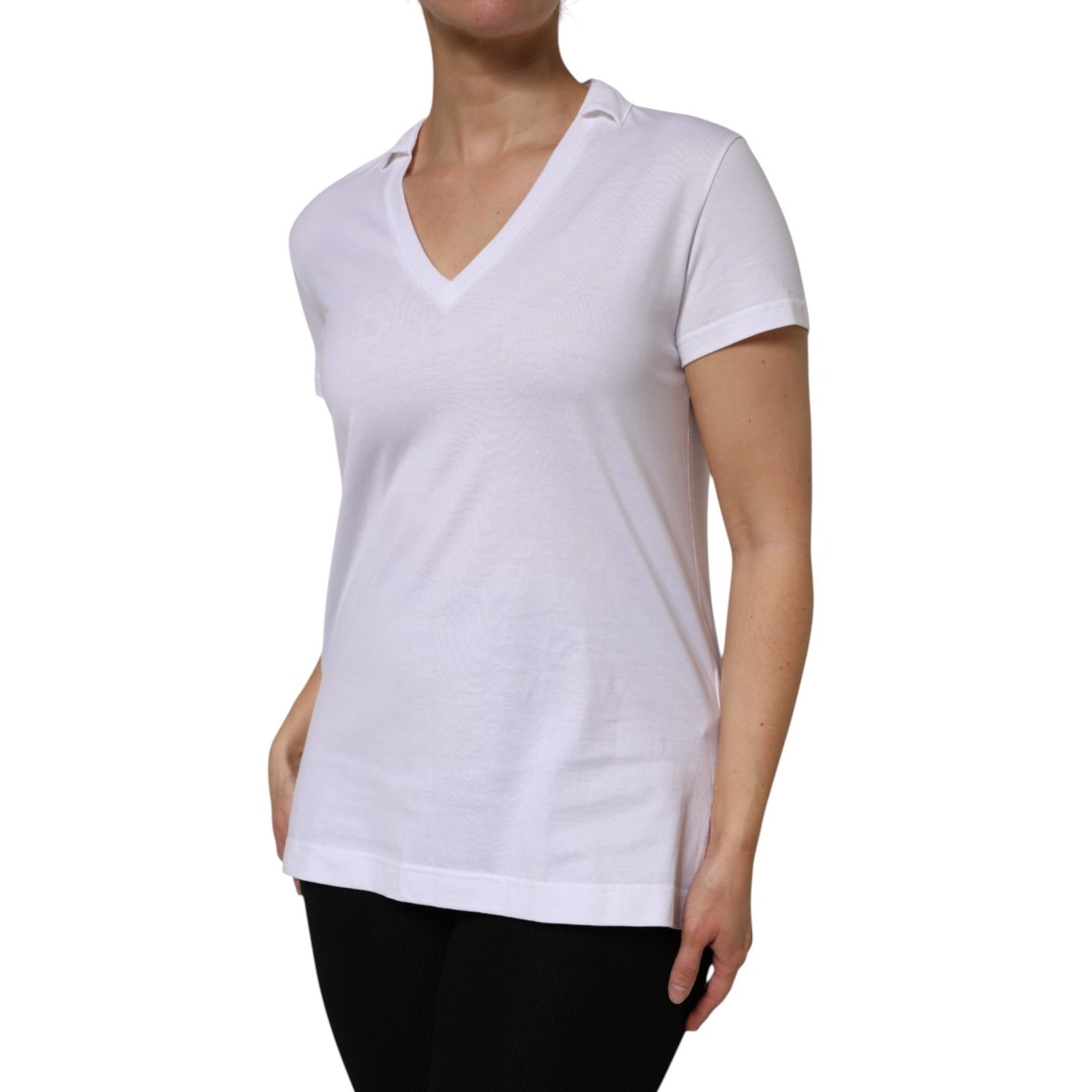 Dolce & Gabbana White V-Neck Cotton Short Sleeves Women's T-shirt