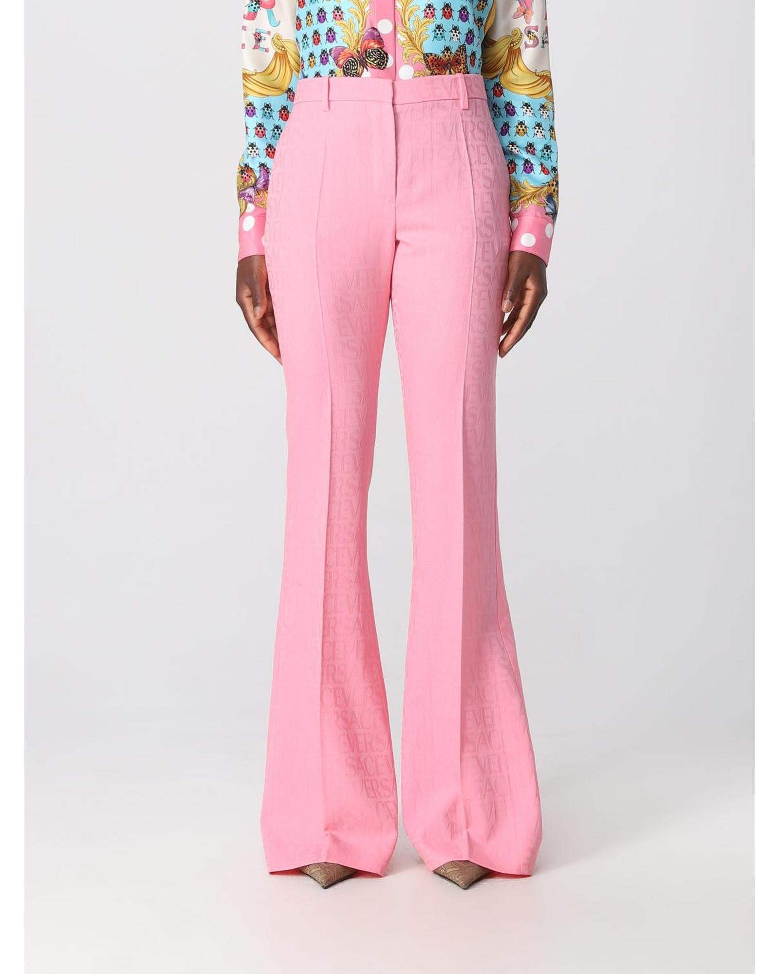 Versace Flared Pants Embossed Logo Women Pink 8 Pink