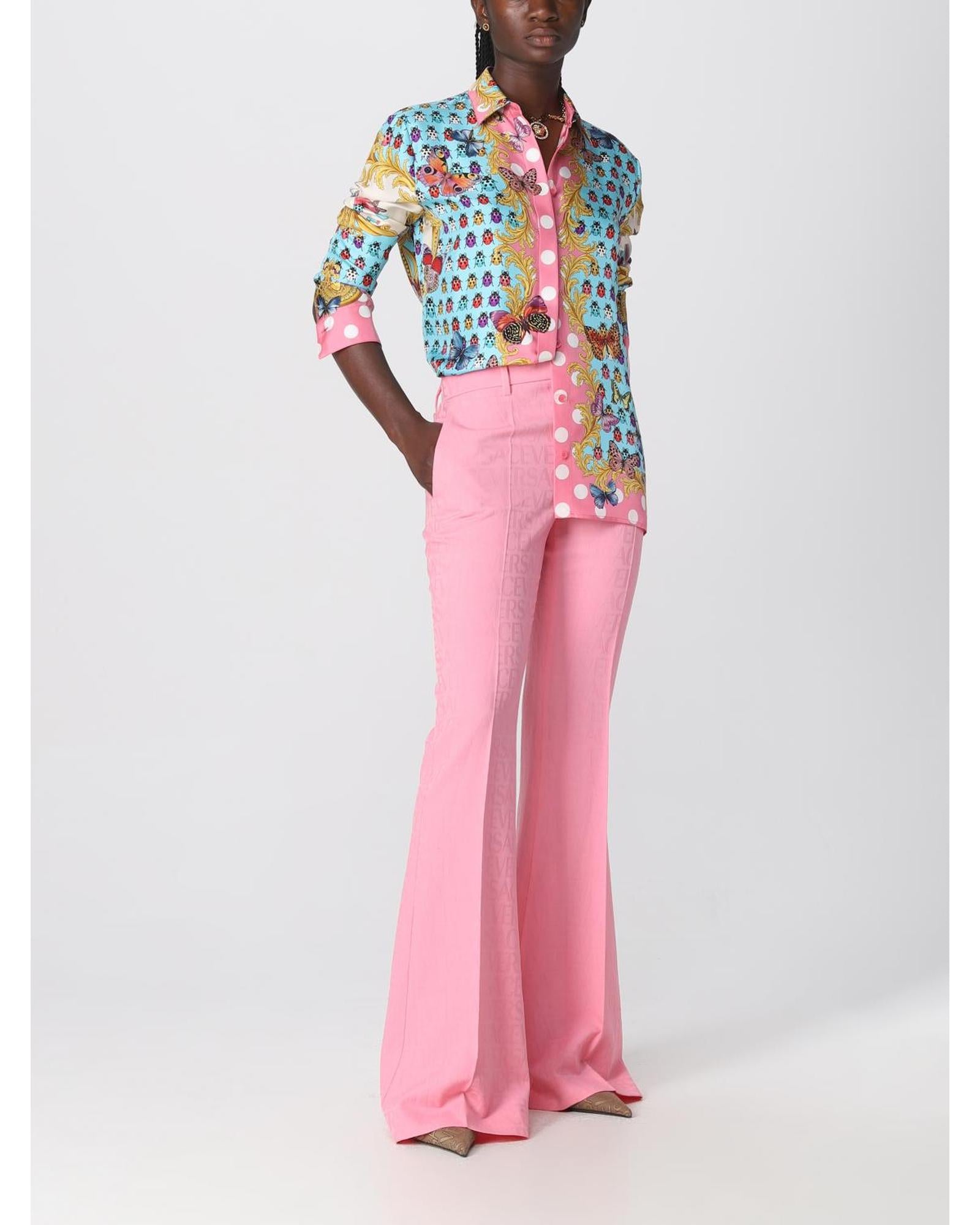 Versace Flared Pants Embossed Logo Women Pink
