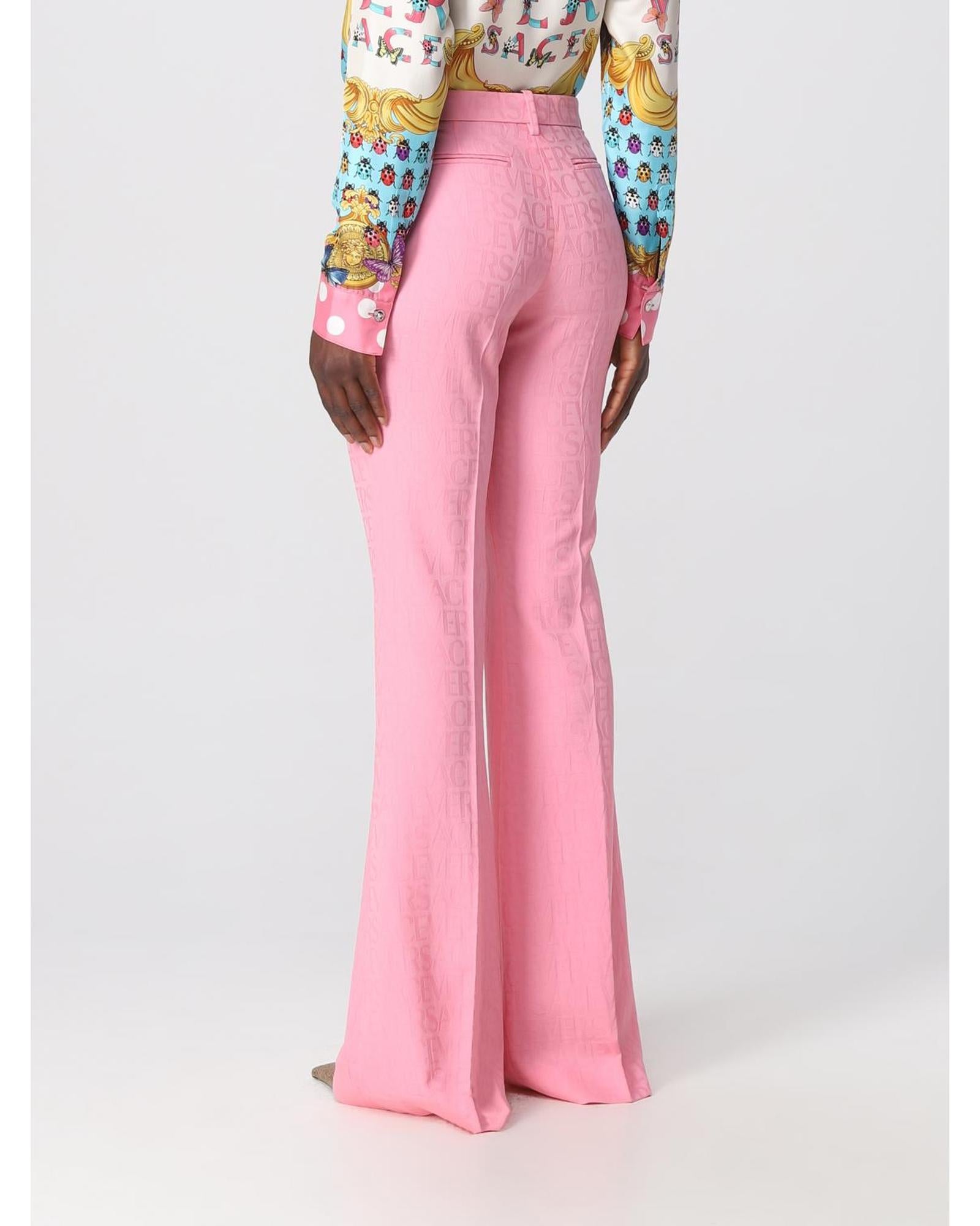 Versace Flared Pants Embossed Logo Women Pink
