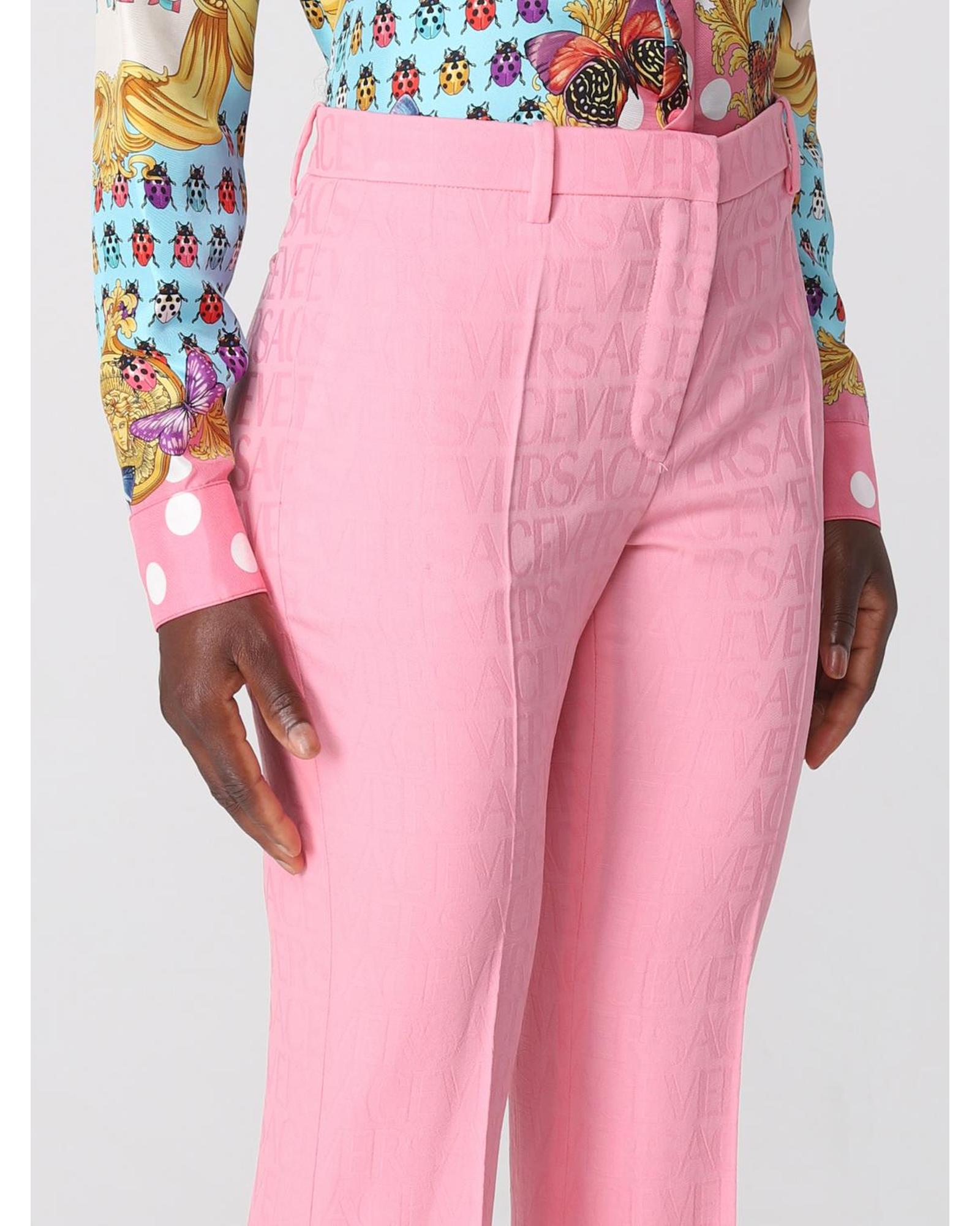 Versace Flared Pants Embossed Logo Women Pink