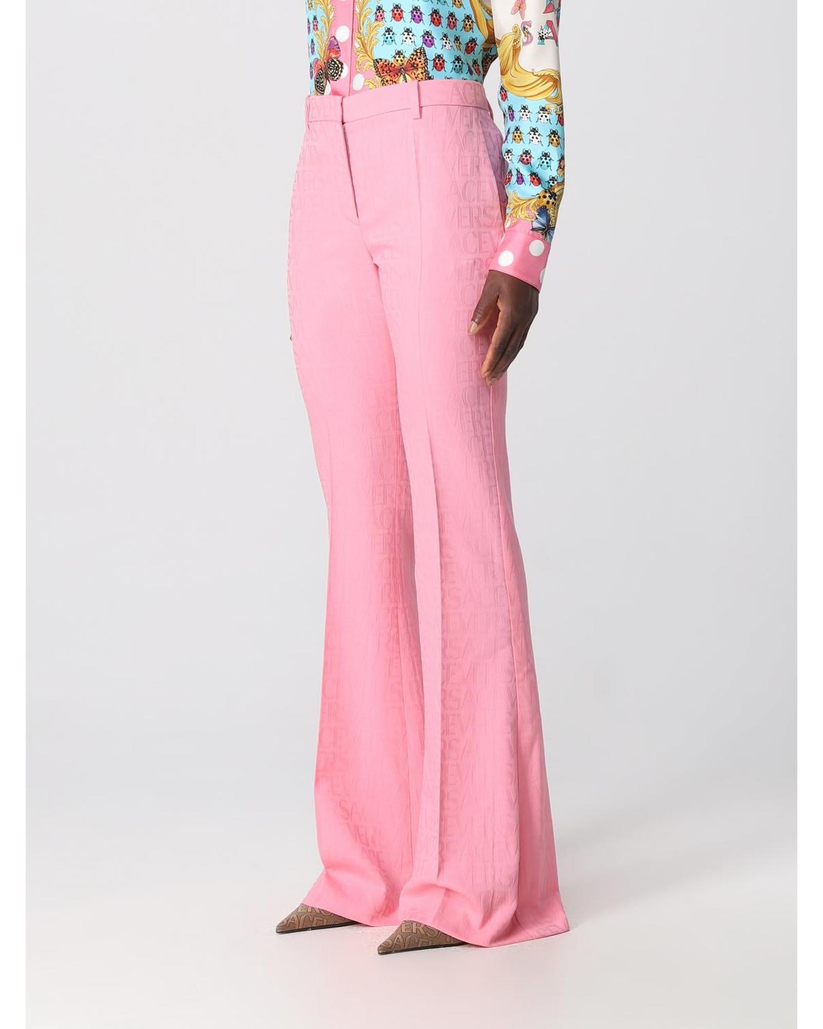 Versace Flared Pants Embossed Logo Women Pink