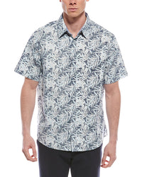 Report Collection Tropical Linen-Blend Shirt Blue