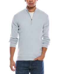 Brodie Cashmere Ribbed Wool & Cashmere-Blend 1/4-Zip Mock Neck Sweater