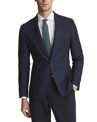 Reiss Amalfi Wool & Linen-Blend Suit Jacket Blue