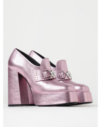 Versace Platform Pump Metallic Leather Heels Women Pink High Heel Shoes