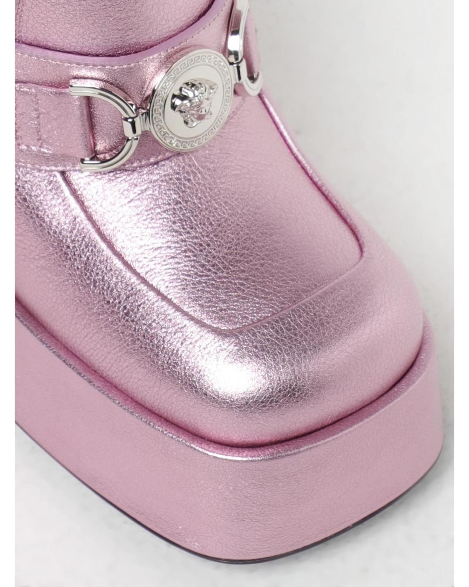 Versace Platform Pump Metallic Leather Heels Women Pink High Heel Shoes