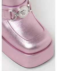 Versace Platform Pump Metallic Leather Heels Women Pink High Heel Shoes