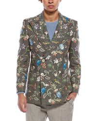 Gucci Floral Embroidered Wool & Linen-Blend Plaid Jacket