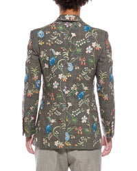 Gucci Floral Embroidered Wool & Linen-Blend Plaid Jacket