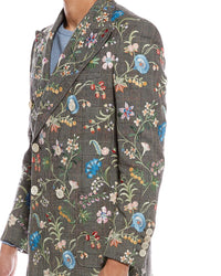 Gucci Floral Embroidered Wool & Linen-Blend Plaid Jacket