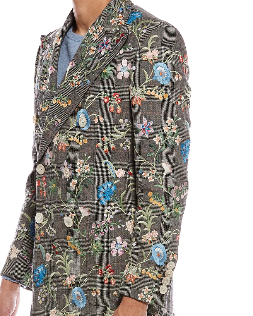 Gucci Floral Embroidered Wool & Linen-Blend Plaid Jacket