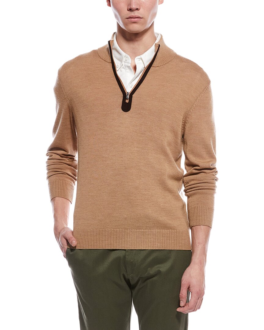 Bruno Magli Plaited 1/4-Zip Merino Wool Mock Neck Sweater