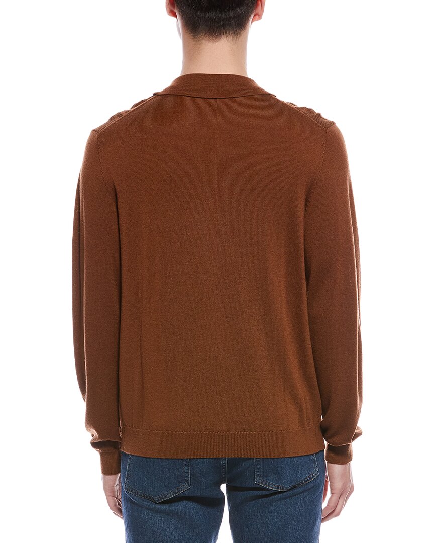 Bruno Magli Cable Front Merino Wool Polo Sweater