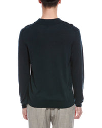 Bruno Magli Cable Front Merino Wool Polo Sweater