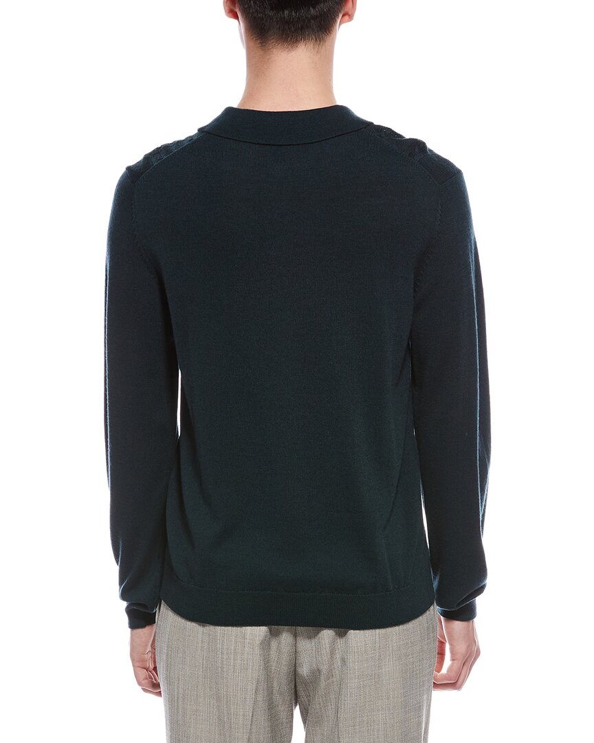 Bruno Magli Cable Front Merino Wool Polo Sweater