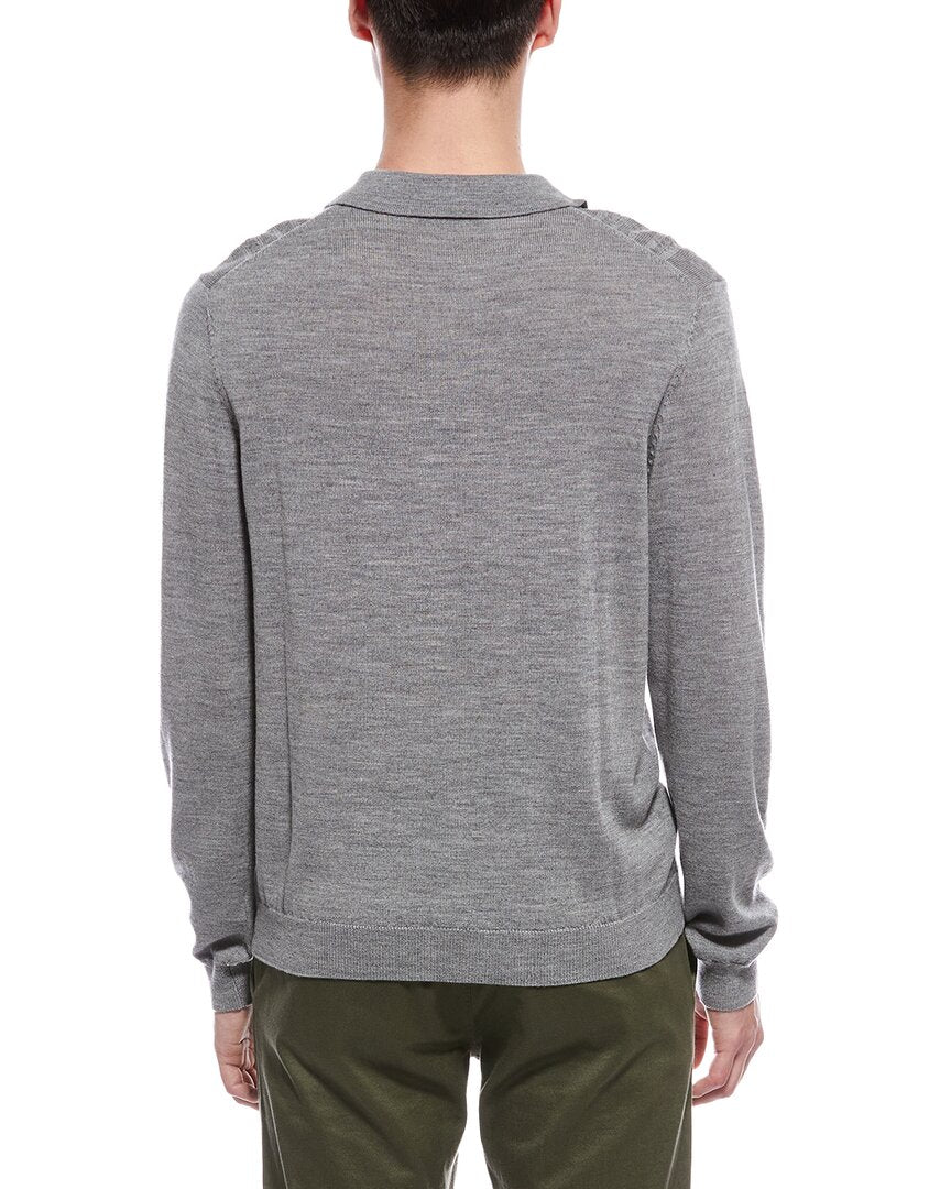 Bruno Magli Cable Front Merino Wool Polo Sweater