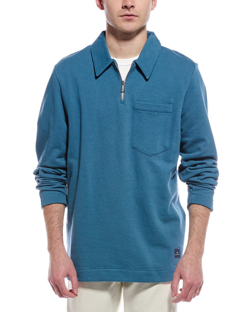 Ps By Paul Smith 1/4-Zip Linen-Blend Sweatshirt Blue
