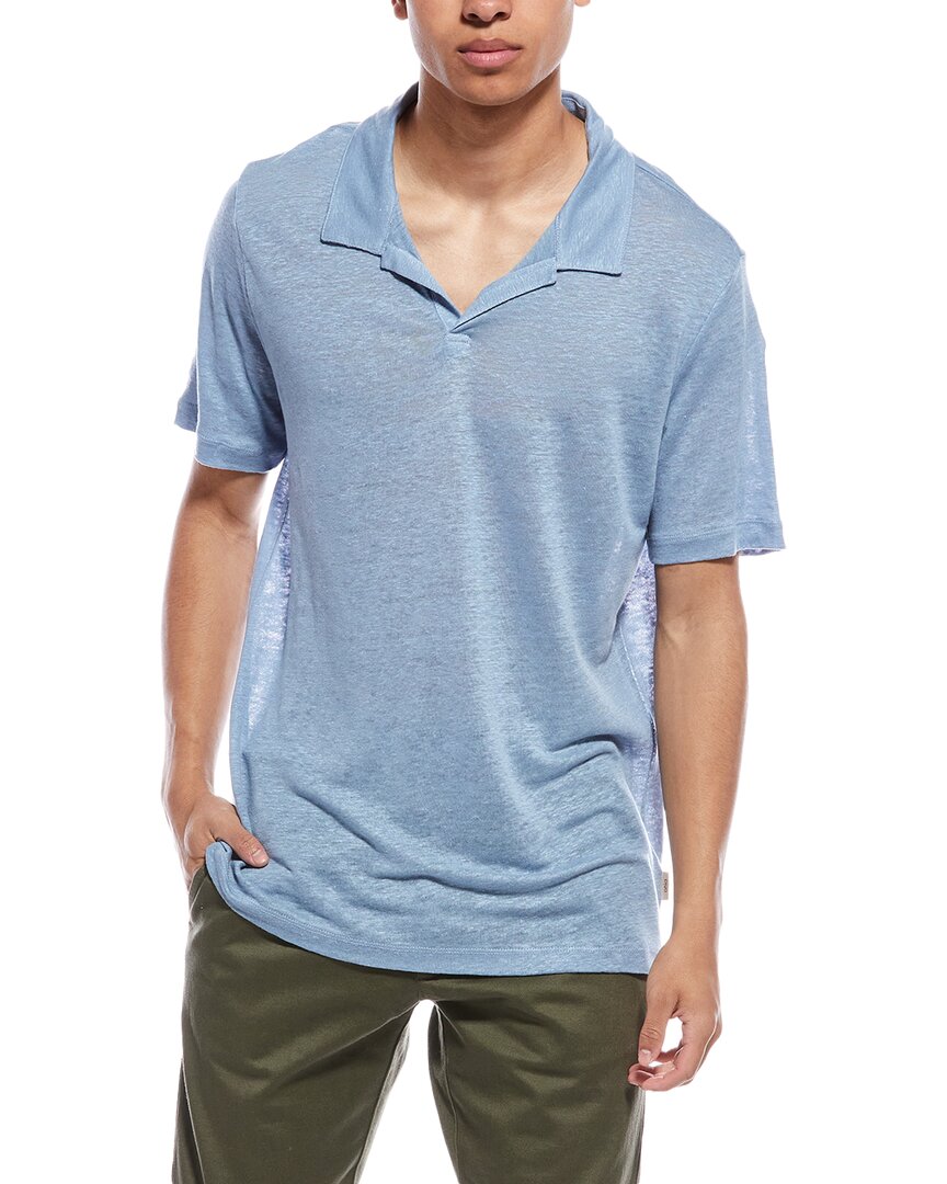 Onia Shaun Linen Polo Shirt Regular L Blue