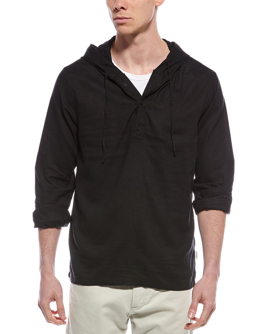 Mr. Swim Mens Mr.Swim Linen-Blend Pullover Hoodie, M, Black