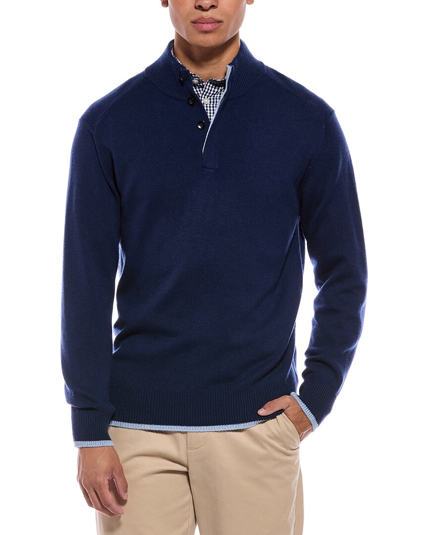N.Peal Half Button 100% Cashmere Mock Neck Sweater