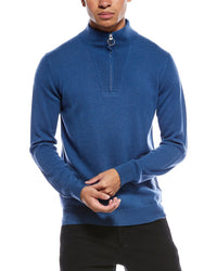 Brodie Cashmere Brodie Cashmere Rib Detail Wool & Cashmere-Blend 1/4-Zip Mock Neck Sweater