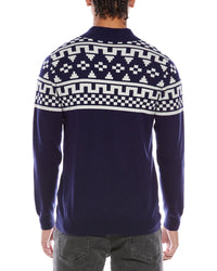 Brodie Cashmere Fairisle Wool & Cashmere-Blend 1/4-Zip Mock Neck Sweater