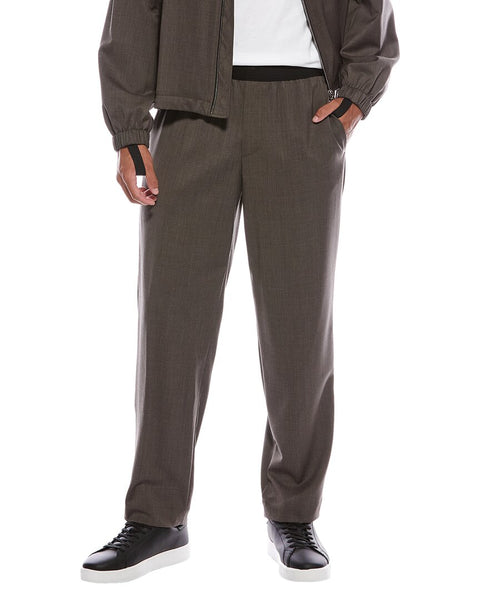 パンツ everyone wool adjustable trousers L Wide Leg Wool Pants, Dark Blue Long Wool Pants, Belted