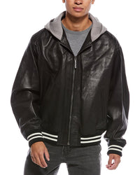 Palm Angels Curved Logo Leather Bomber Jacket