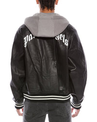 Palm Angels Curved Logo Leather Bomber Jacket